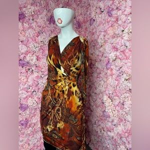 Cache Leopard Paisley Brown Faux Wrap Brown xs dress mob wife